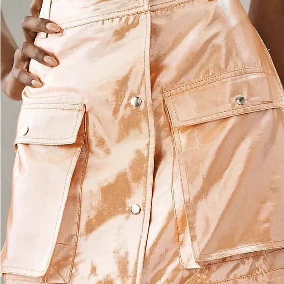 Anthropologie Let me be Metallic Cargo Maxi Skirt with Front Slit - Picture 3 of 12